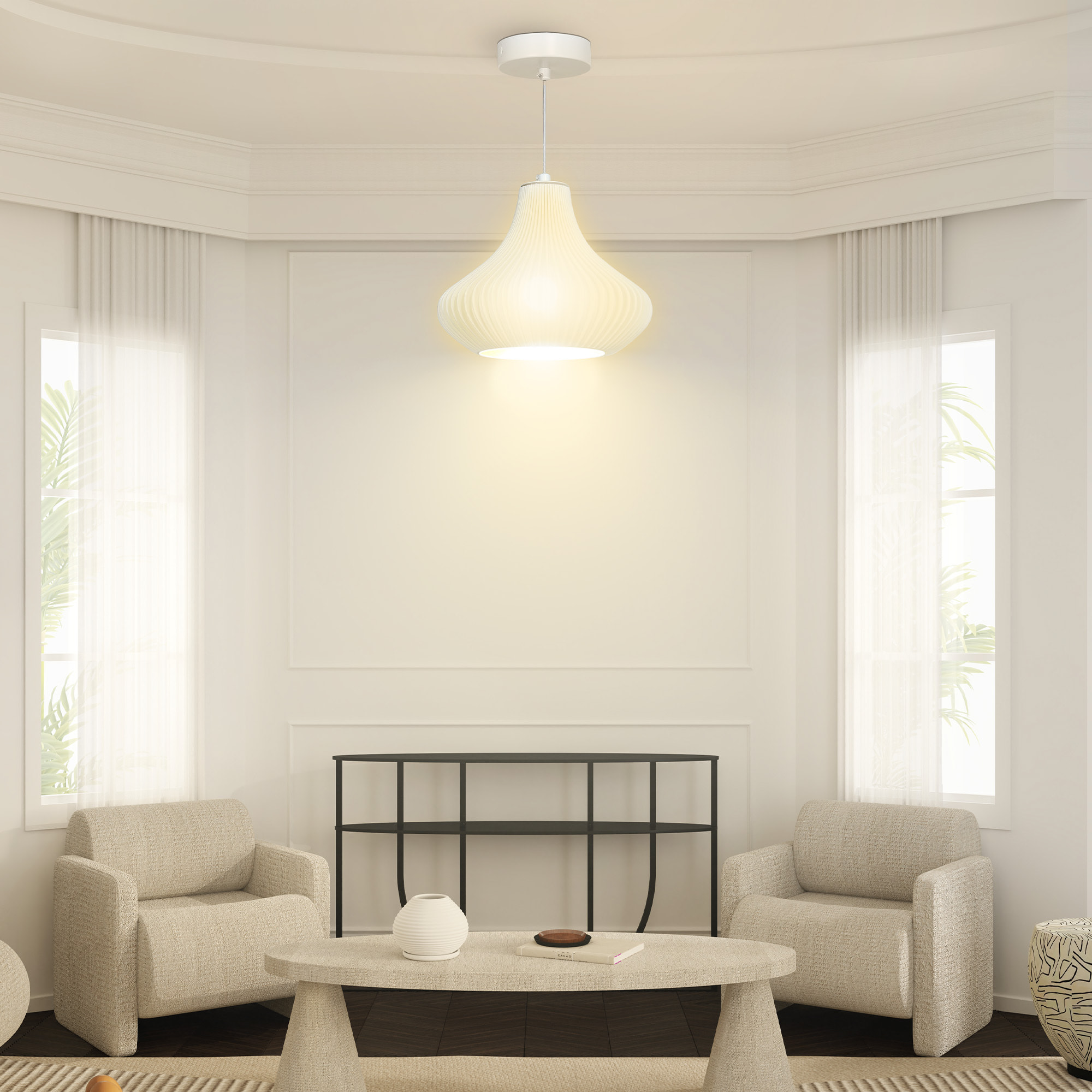 Lámpara Colgante Moderna Lámpara de Techo E27 con Pantalla de Impresión 3D Iluminación para Comedor Cocina Salón Bar Restaurante Blanco