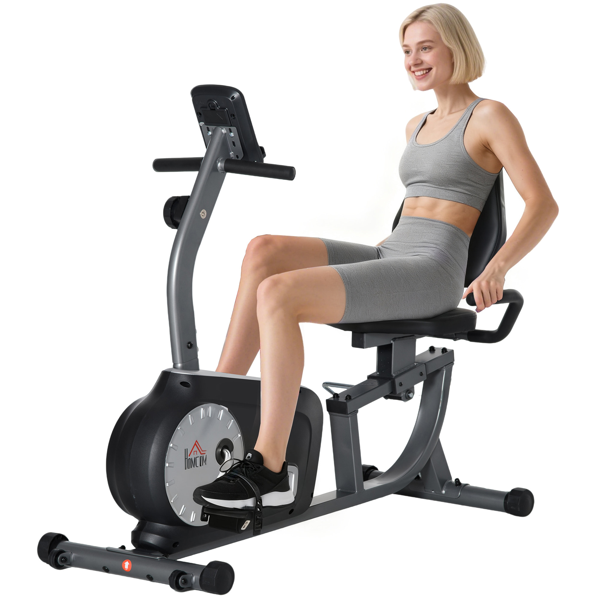 Bicicleta Estática con Respaldo Ajustable Bicicleta Estática Reclinada con 8 Niveles de Resistencia Magnética Asiento Regulable Sensor de Pulso Pantalla LCD Ruedas para Casa Gimnasia
