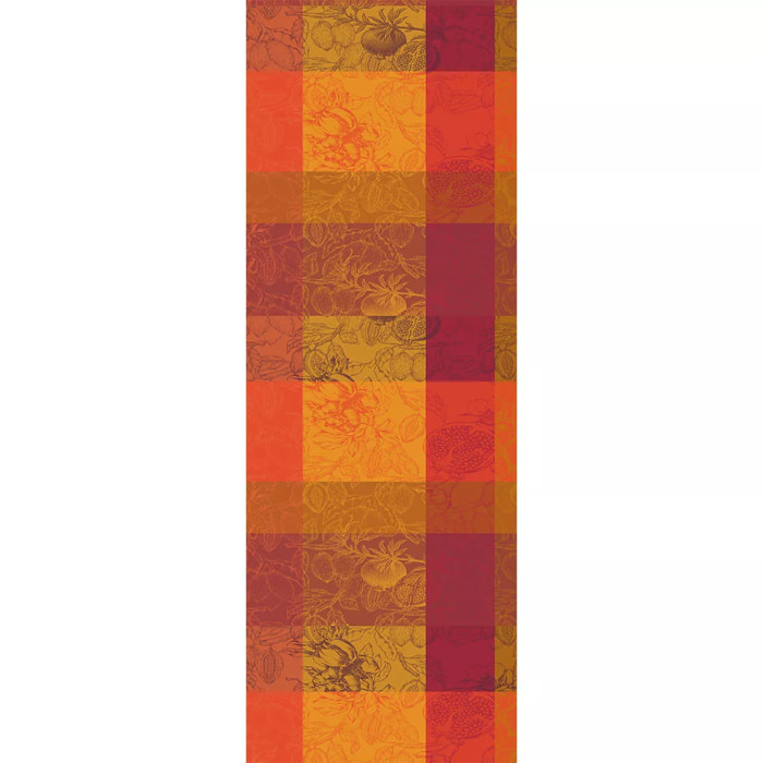Chemin de table pur coton motif jacquard orange rouge Mille senteurs epices