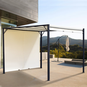 Pérgola 3x3m Gazebo Cenador con Techo Retráctil y Pared Lateral Acero Versátil