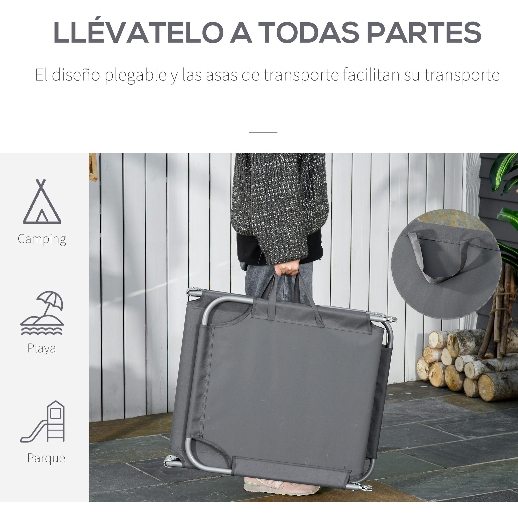 Conjunto de 2 Tumbonas Plegables Tumbonas de Jardín con Respaldo Ajustable en 5 Posiciones Carga 120 kg para Terraza Piscina Playa 187x55x24 cm Gris