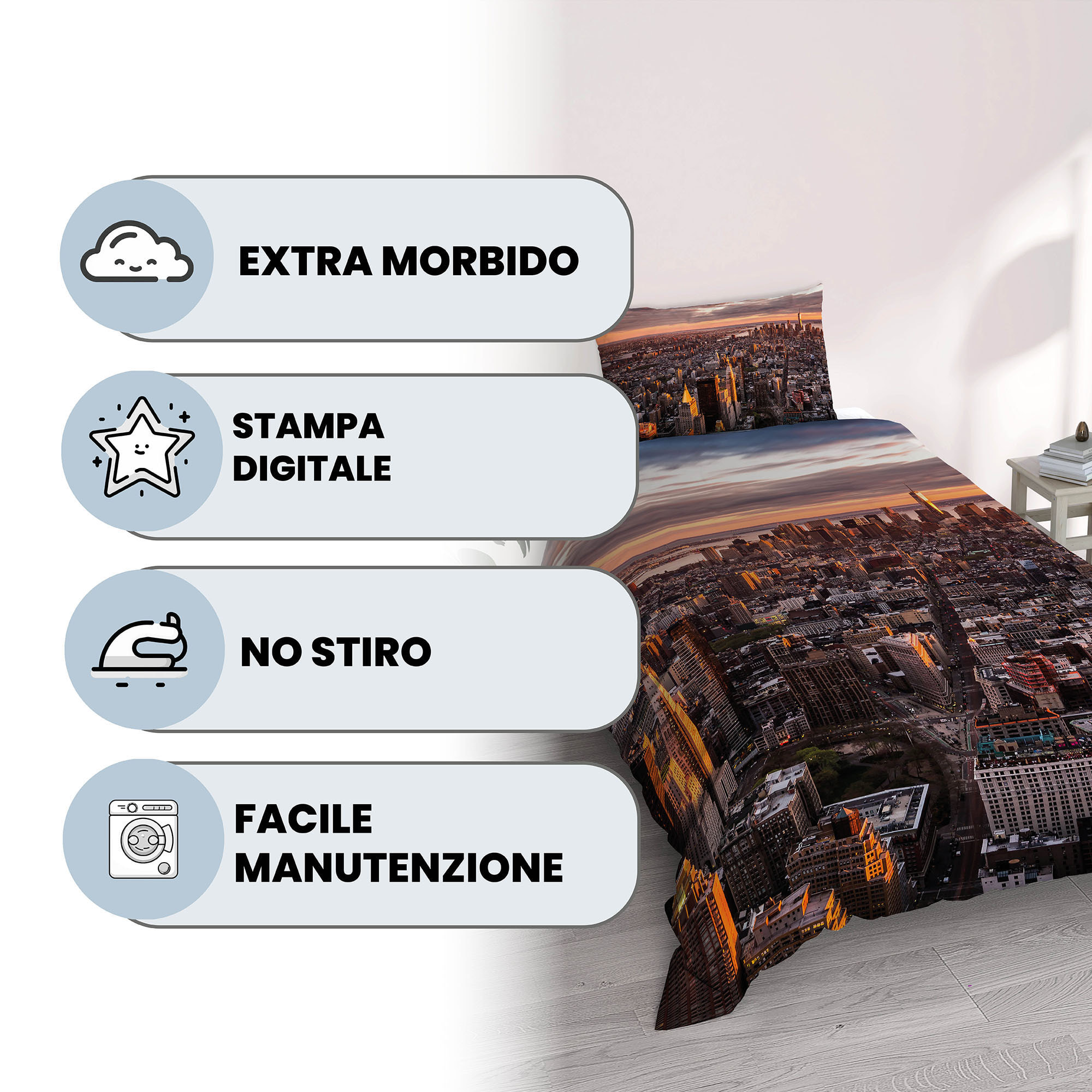 PARURE COPRIPIUMINO GOODNIGHT SINGOLO - STAMPA DIGITALE 100% Microfibra