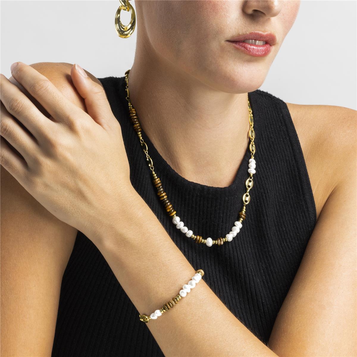 Pulsera con Ojo de Tigre acabado oro 18k