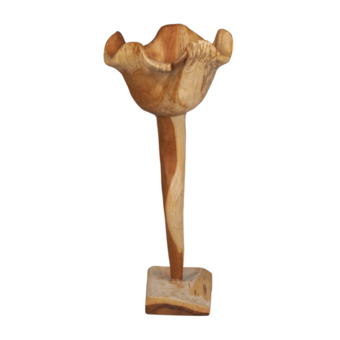 Sculpture Fleur H. 50 cm en Bois de Teck Bicolore avec Socle – GINA
