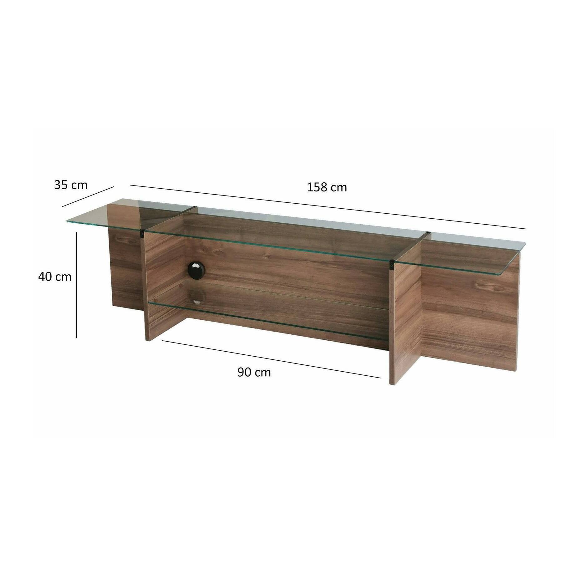 Mobile porta TV Dlinett, Credenza da soggiorno, Armadio basso per TV, Base parete attrezzata, 158x35h40 cm, Noce