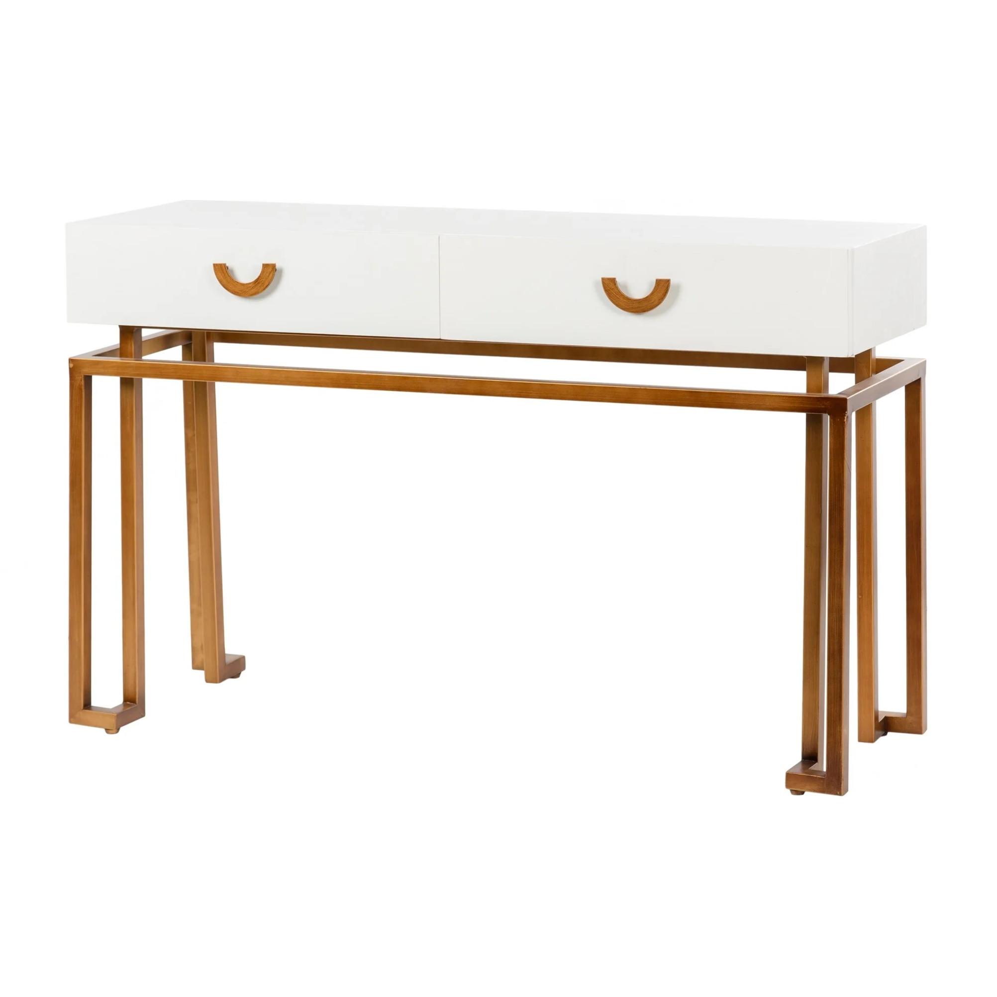 Consola Blanco-dorado Madera-metal 120x35x77,3 Cm