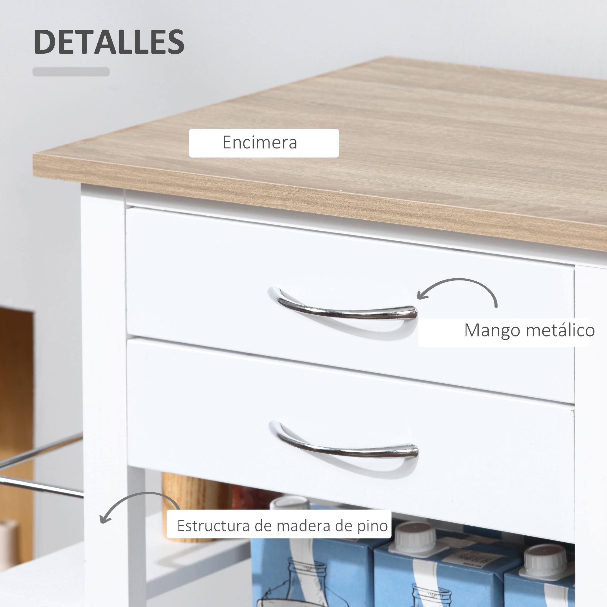 Carrito de Cocina con Ruedas de Madera 92x37x82 cm Blanco