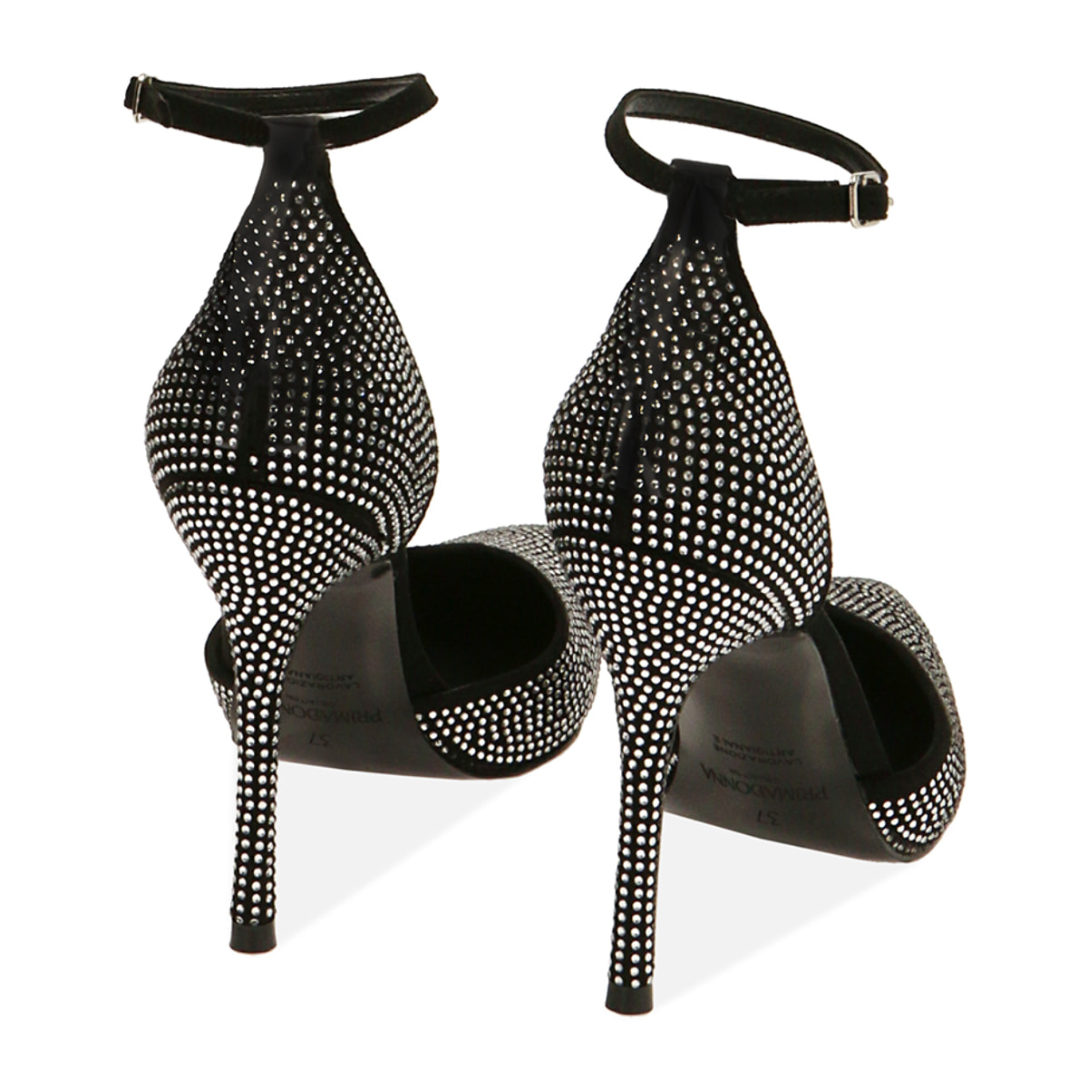 Décolleté cinturino nere con strass, tacco 10,5 cm