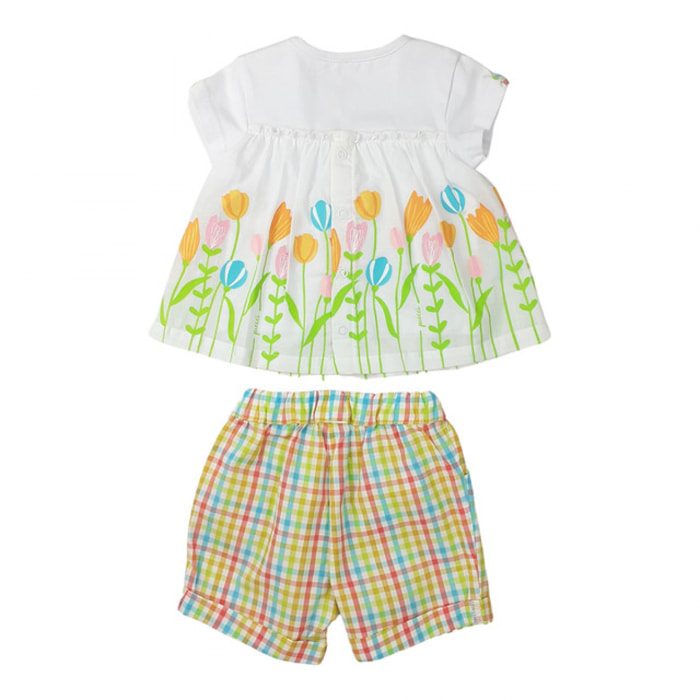 COMPLETO TSHIRT ALL-OVER TULIPS E SHORT A QUADRETTI