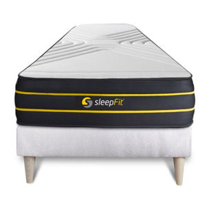 Ensemble - Matelas Mémoire de forme et micro ressorts ensachés 26cm d'épaisseur - 7 zones de confort - Confort équilibré - Sommier tapissier en kit - 1 place