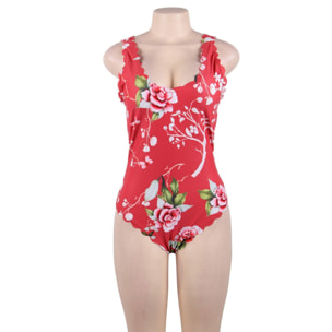 Traje de baño rojo de una pieza para mujer diseño flores