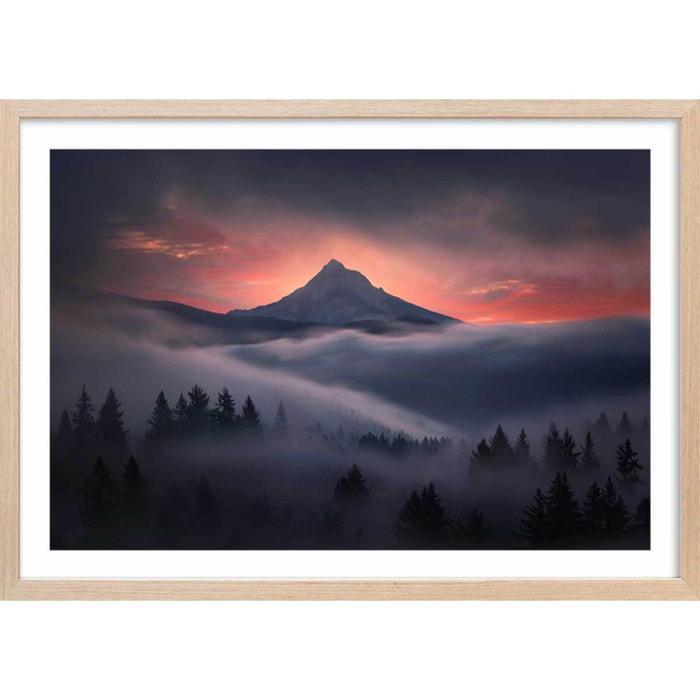 Affiche Brume en Oregon Affiche + cadre en bois - Chêne