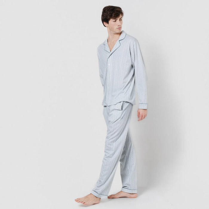 Camicia da pigiama lunga in cotone azzurro sarananda