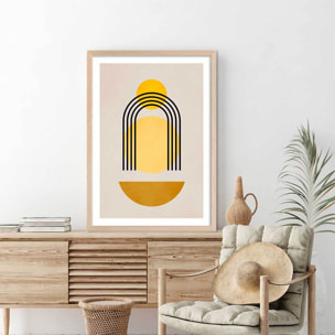 Affiche dessin abstrait ""Bauhaus n°5"" Affiche + cadre en bois - Chêne