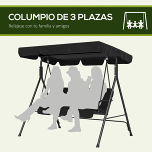 Columpio de Jardín de 3 Plazas Balancín Exterior con Techo Ajustable y Marco de Acero para Balcón Terraza Patio Carga 200 kg 172x110x153 cm Negro