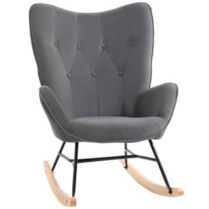 Fauteuil à bascule oreilles rocking chair grand confort accoudoirs assise dossier garnissage mousse haute densité aspect velours anthracite