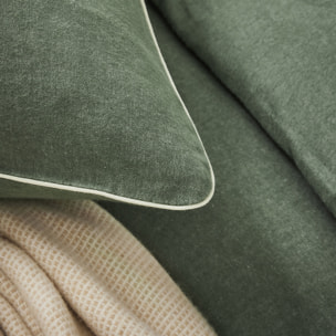 Taie d'oreiller unie en flanelle de coton, FRISSON, Vert Lichen