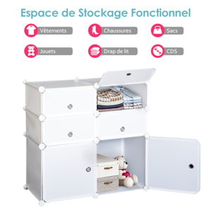 Armoire étagère à chaussures 3 niveaux 6 compartiments plastique + autocollants décoratifs 75L x 37l x 73H cm blanc