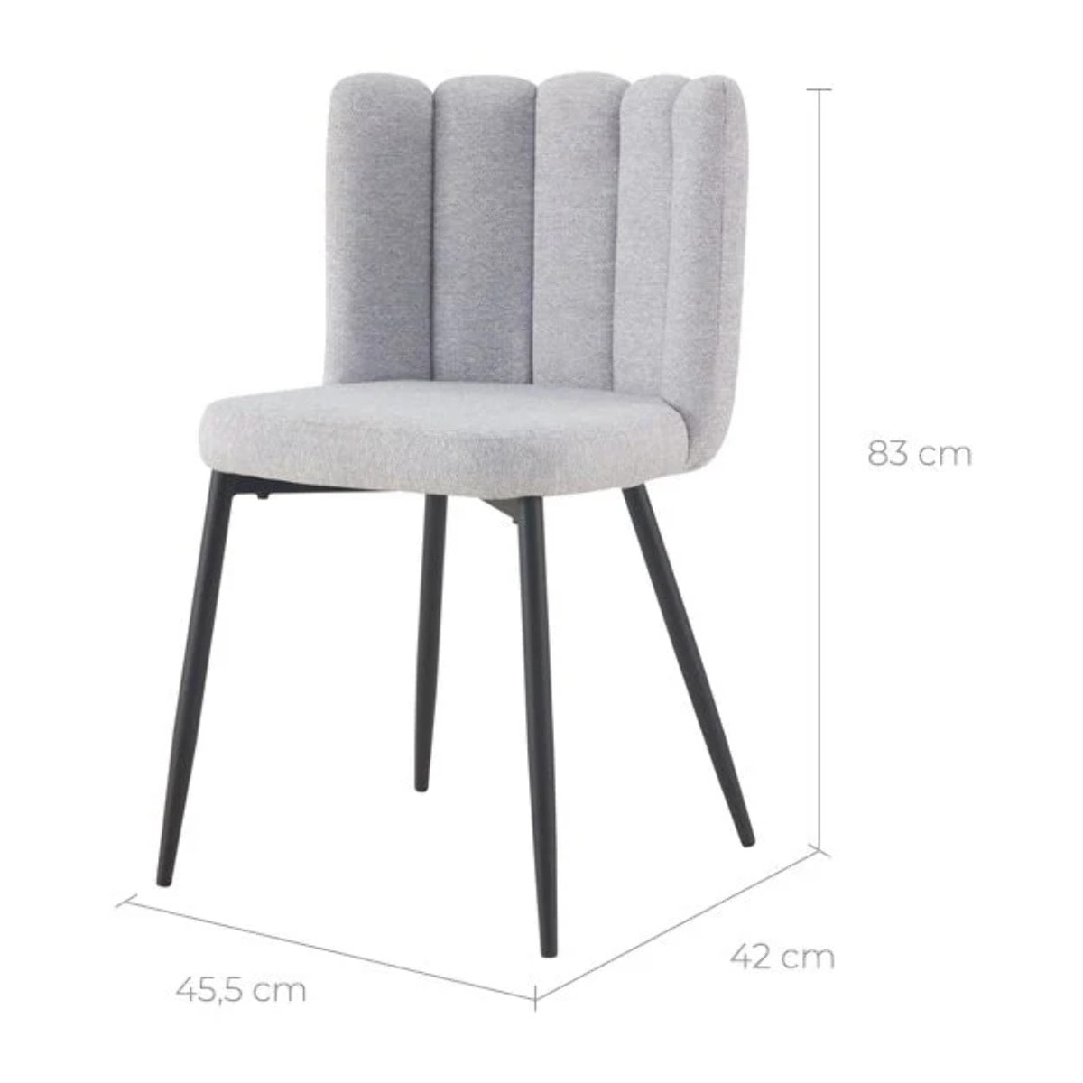 Lot de 2 chaises en tissu gris et pieds en métal noir - Rosy