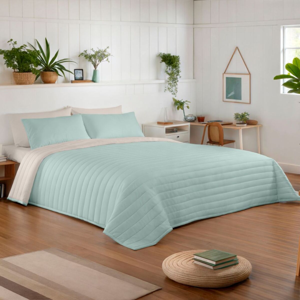 Colcha Bouti Bicolor - Reversible - 100% Microfibra - 70 gr/m² - L.702 Verde/L.198 Piedra