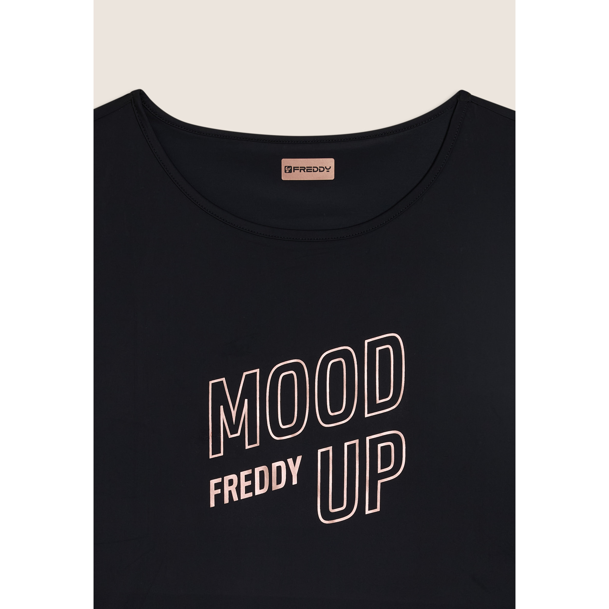 T-shirt cropped ampia in jersey tecnico con stampa “Mood Up”
