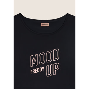 T-shirt cropped ampia in jersey tecnico con stampa “Mood Up”