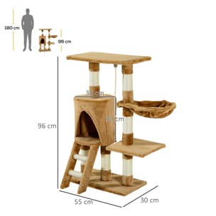 Árbol de Gatos de Madera Felpa y Sisal 30x55x96cm Marrón