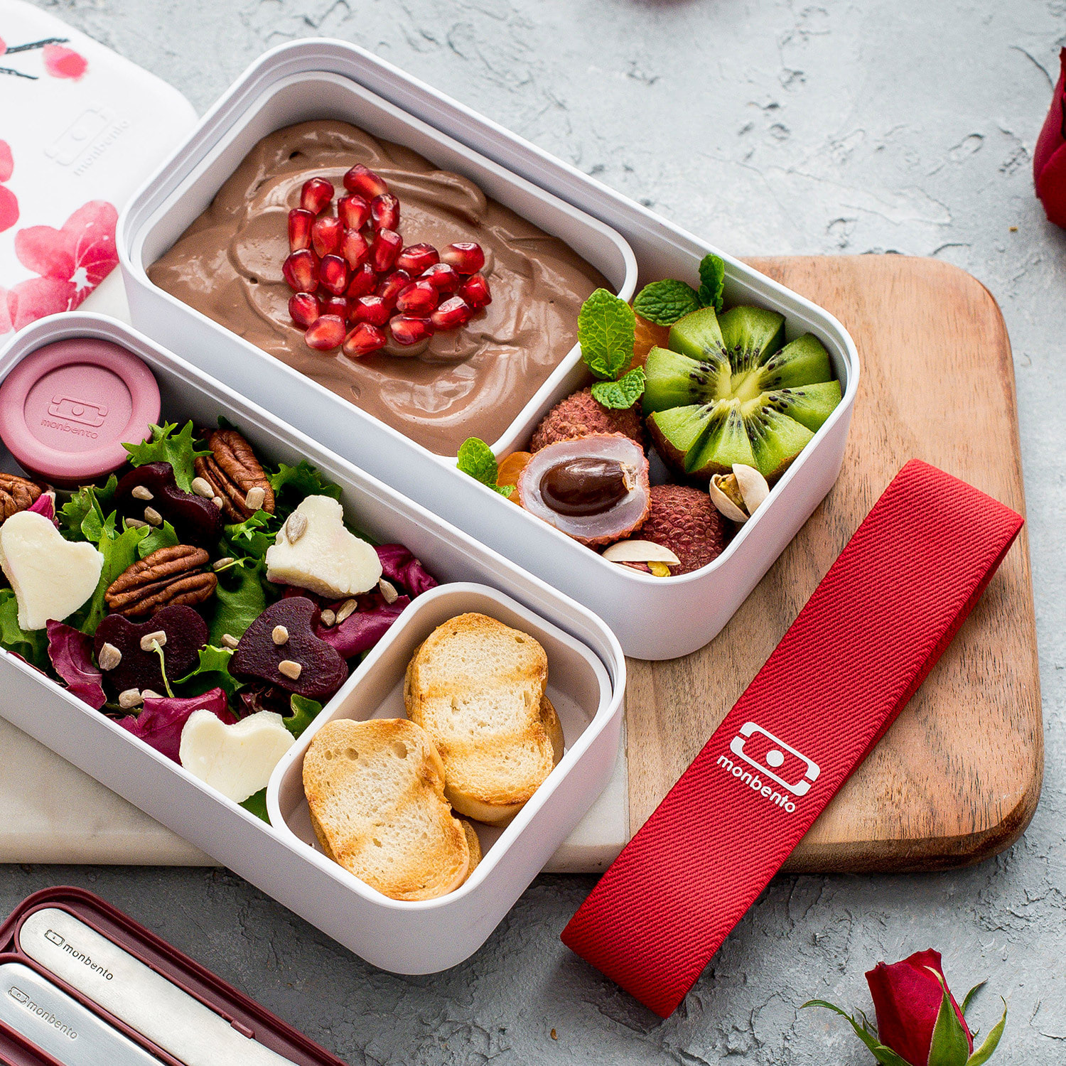 Boîtes compartiments pour lunch box monbento Extra Blanc et Gris