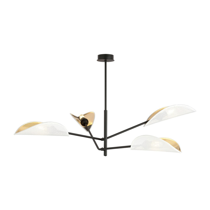 Lampada a sospensione Vene con paralumi a foglia bianco e oro