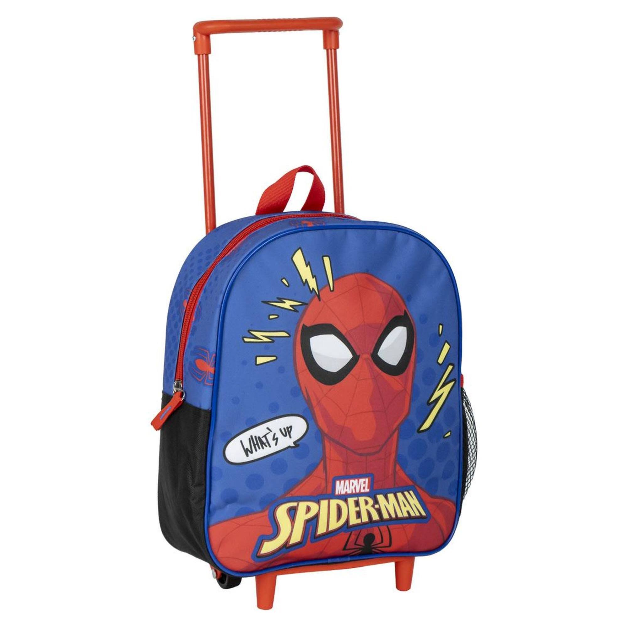 Mochila escolar estilo trolley de spiderman - color azul - 25x10x29 cm - mochila de carro fabricada en poliéster - incluye tacos antideslizamiento