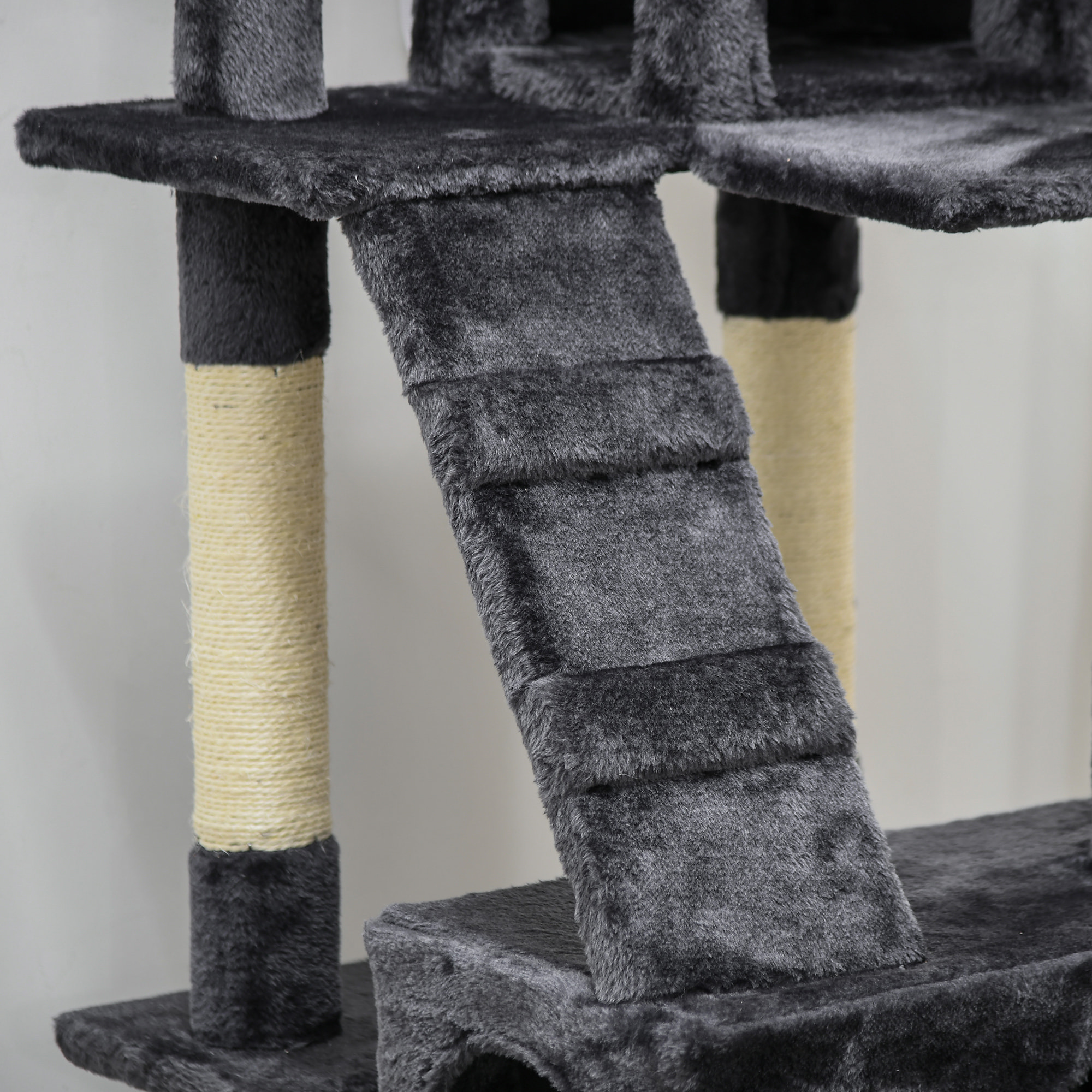 Árbol Rascador para Gatos Grande 49x49x173 cm con Múltiples Niveles con Cuevas Escaleras Juguetes Colgantes Camas Centro Actividades Sisal Beige