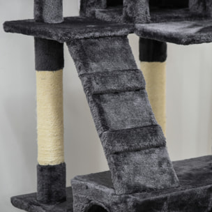 Árbol Rascador para Gatos Grande 49x49x173 cm con Múltiples Niveles con Cuevas Escaleras Juguetes Colgantes Camas Centro Actividades Sisal Beige