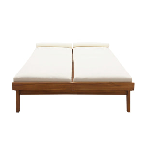 Bain de soleil double avec dossiers multipositions beige et bois massif L127 cm CARACAS