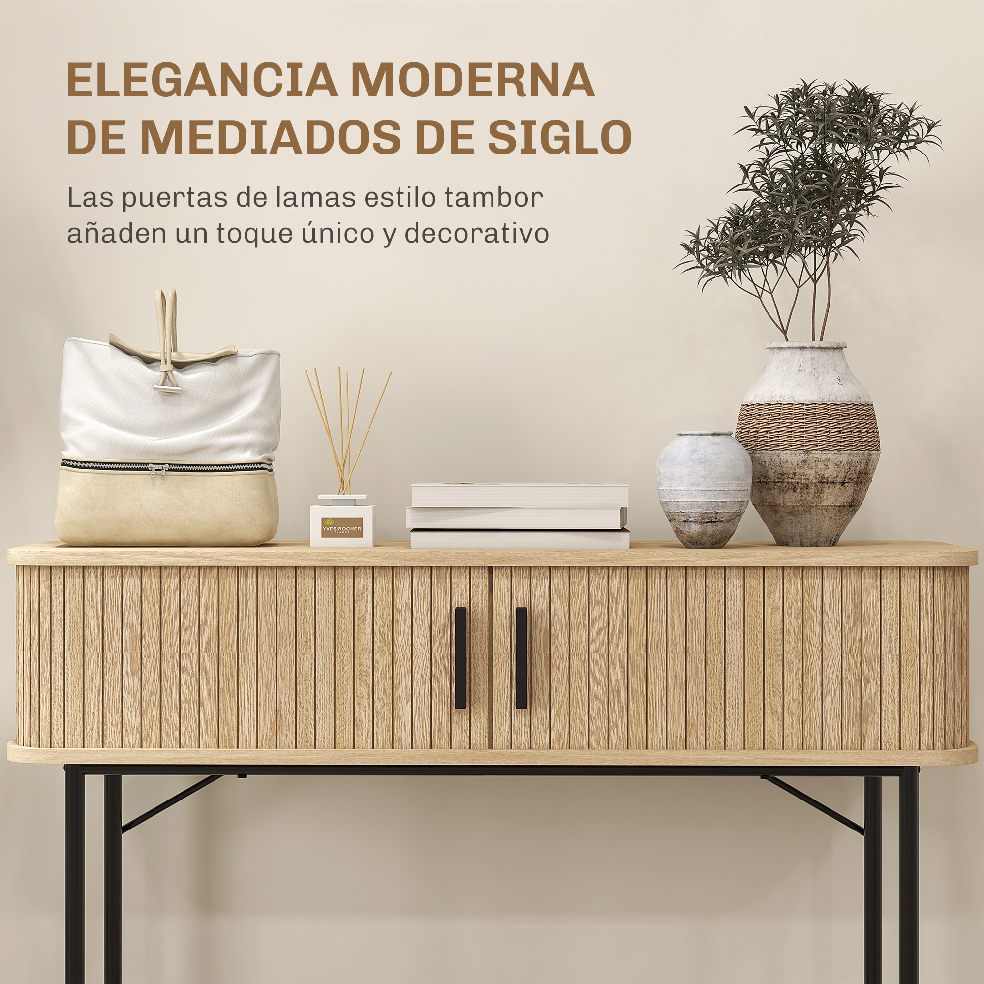Mesa Consola Vintage Mueble para Recibidor con 2 Puertas Correderas de Tambor y Compartimientos Consola para Recibidor Entrada Pasillo 100x30x80 cm Roble