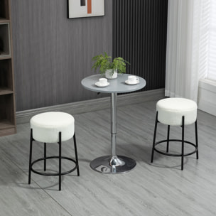 Lot de 2 tabourets de bar design - repose-pied - acier noir revêtement effet laine bouclée blanc