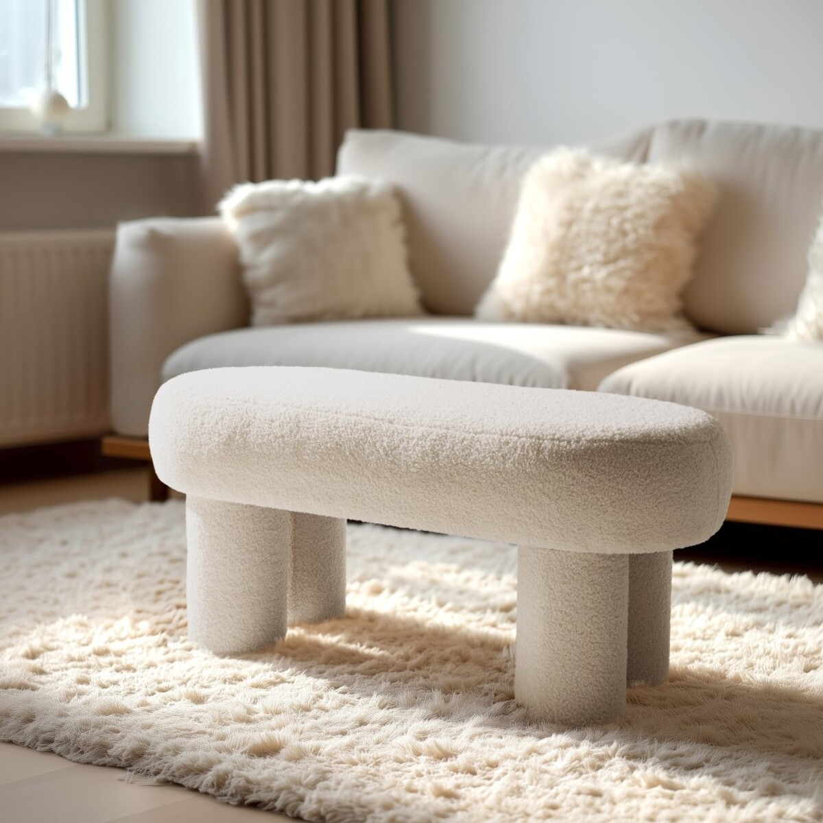 AGATHE - Banc en tissu bouclette blanc L105cm