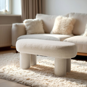 AGATHE - Banc en tissu bouclette blanc L105cm