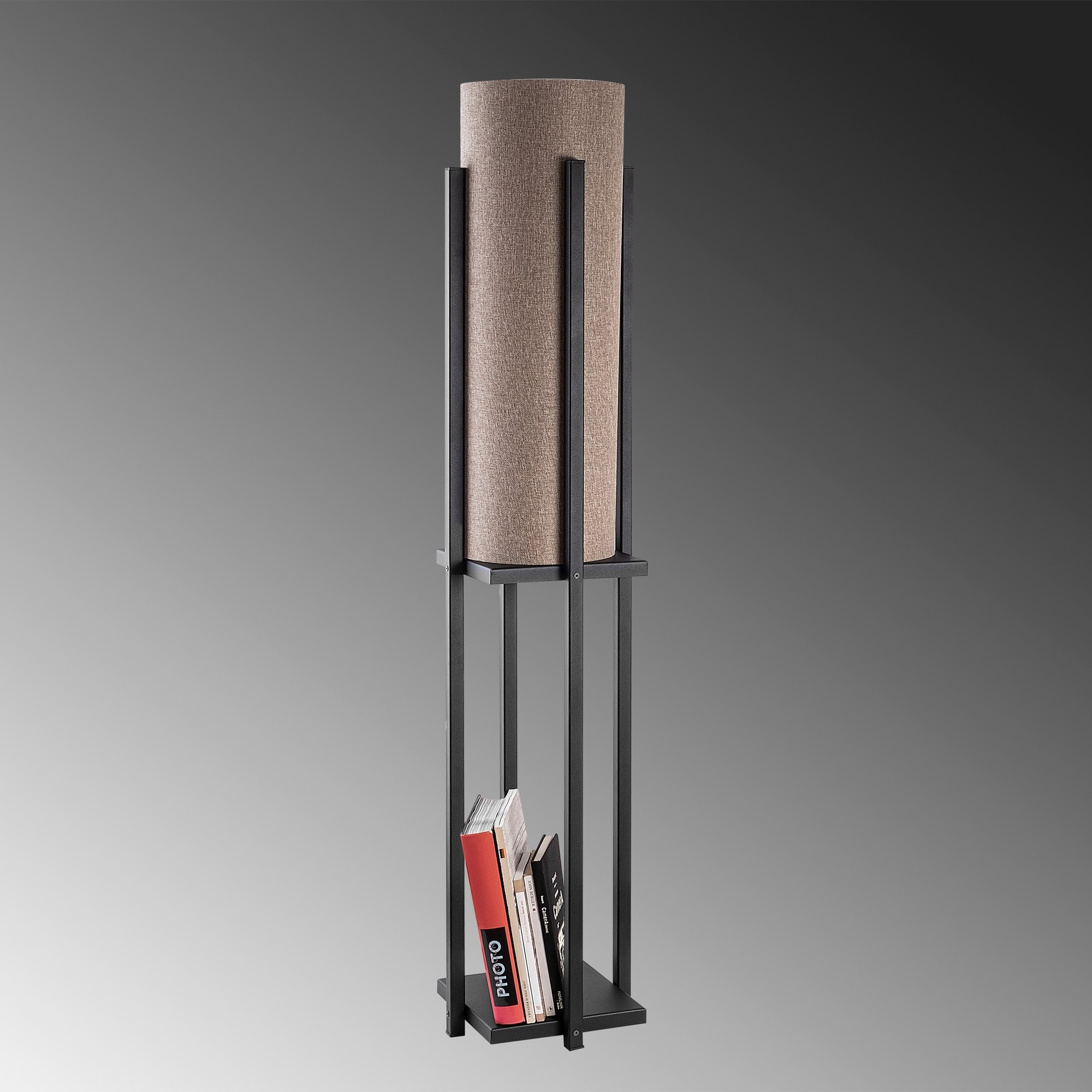 Lámpara de pie pantalla marrón media con metal , negro, 25x25x13, casquillo 1 x E27