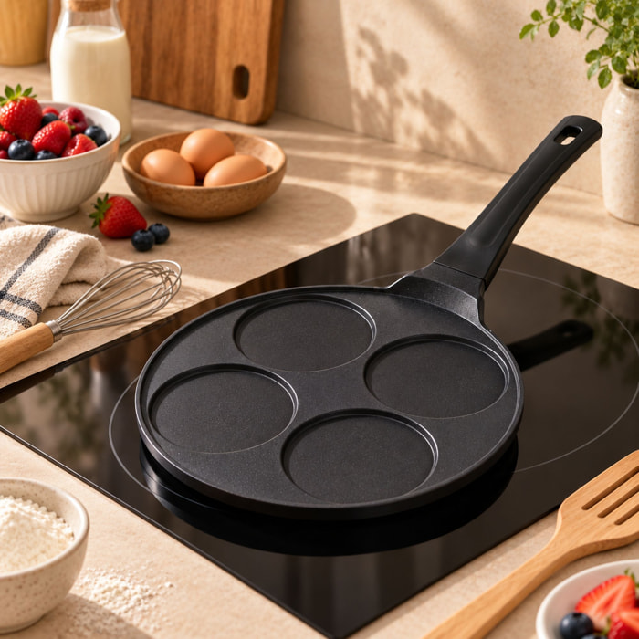 Poêle à pancake 26cm en aluminium noire - tous feux