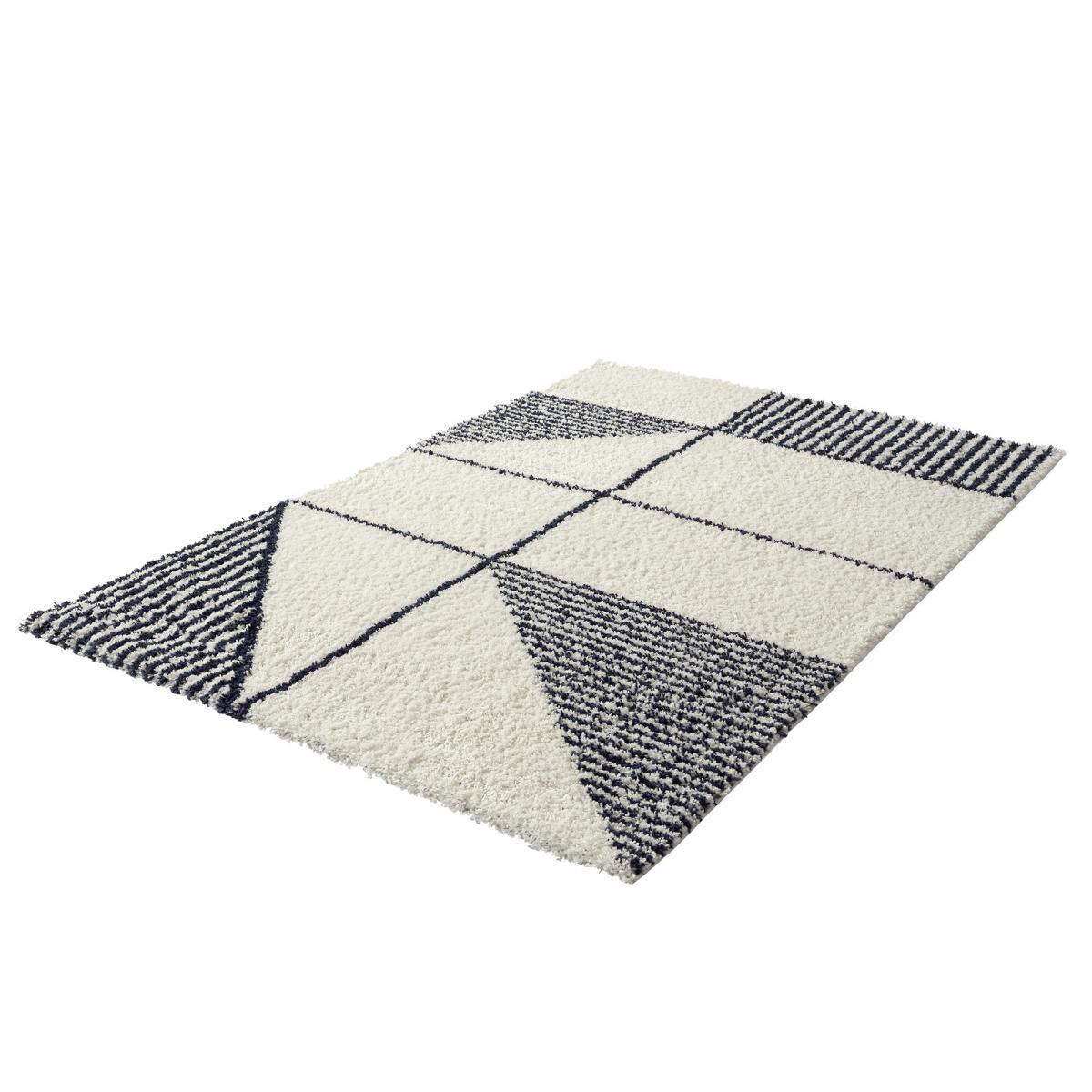 Tapis longs poils shaggy tissé motif géométrique HOBA