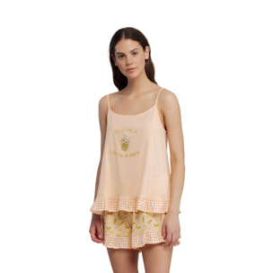 Pigiama donna top bretellina e pantalone corto cotone limonata Noidinotte