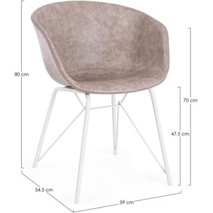 Set di poltroncine WARHOL in similpelle beige e gambe in acciaio bianco, con braccioli