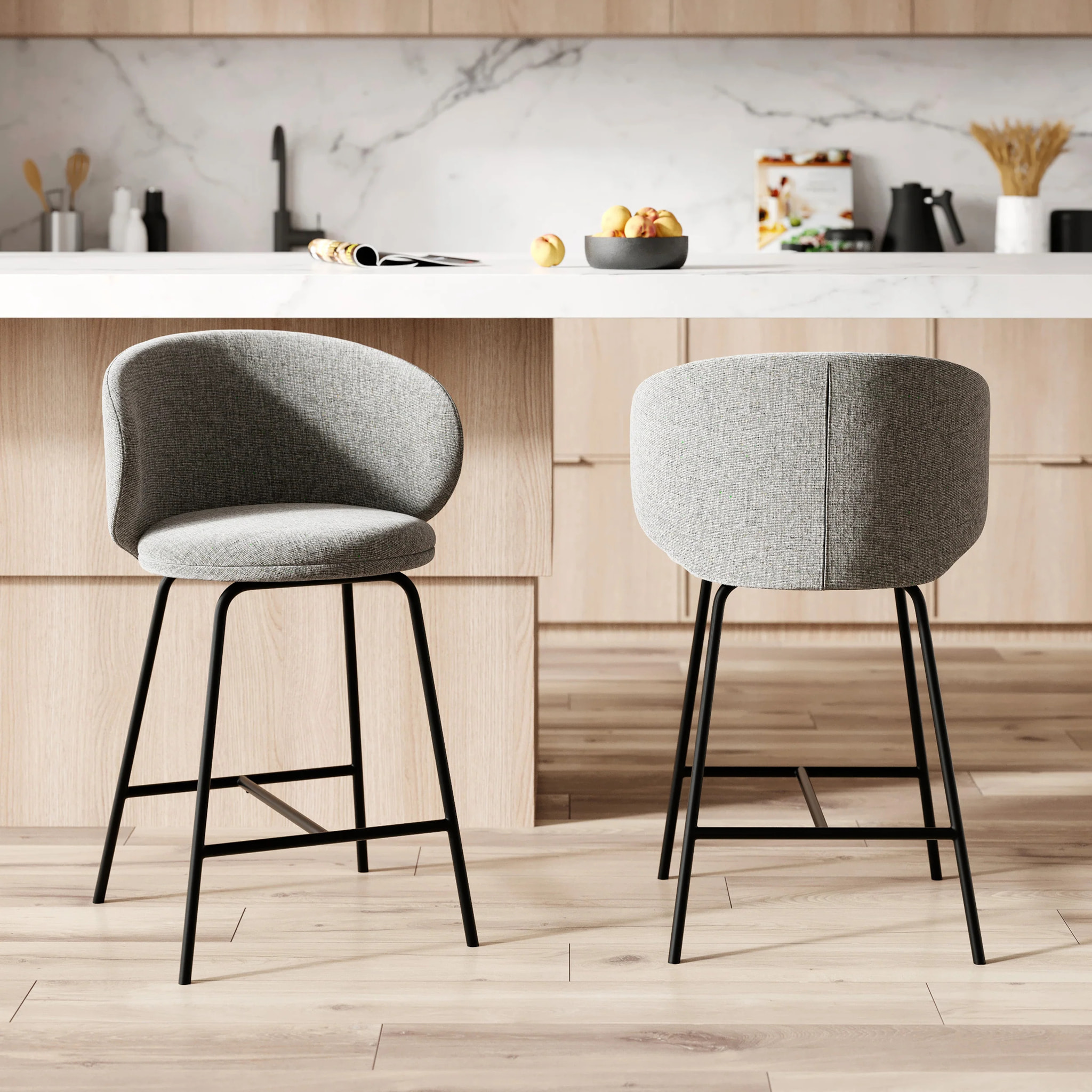 Lot de 2 chaises pour îlot central en tissu gris foncé 68 cm - Cécilia