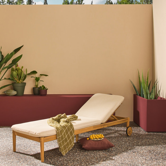 Bain de soleil bois d'acacia multi positions avec coussin ZENYA