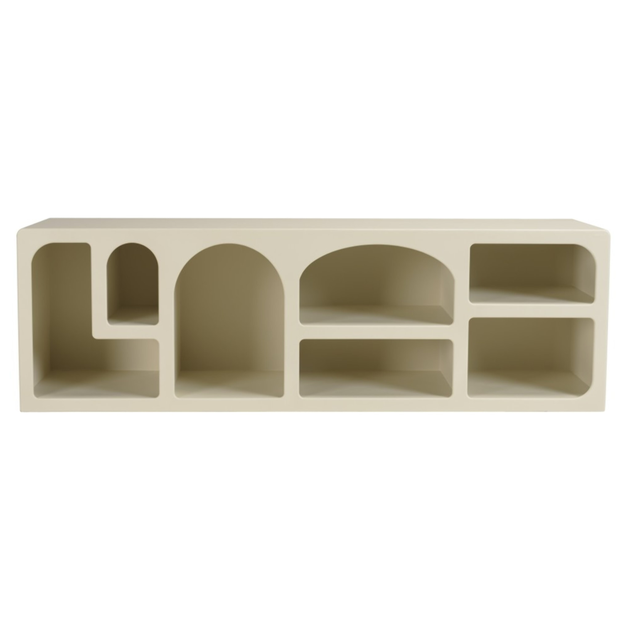 HELENA - Meuble TV 7 niches 160x40cm en bois peint couleur beige