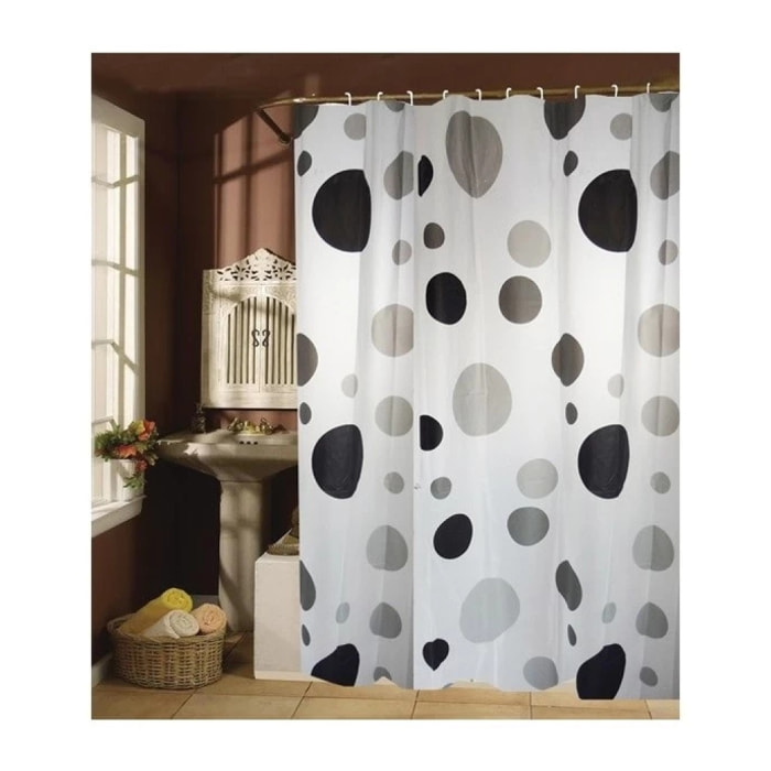 Rideau de douche Plastique PVA 180x200cm Noir & Blanc - Anneaux inclus MSV