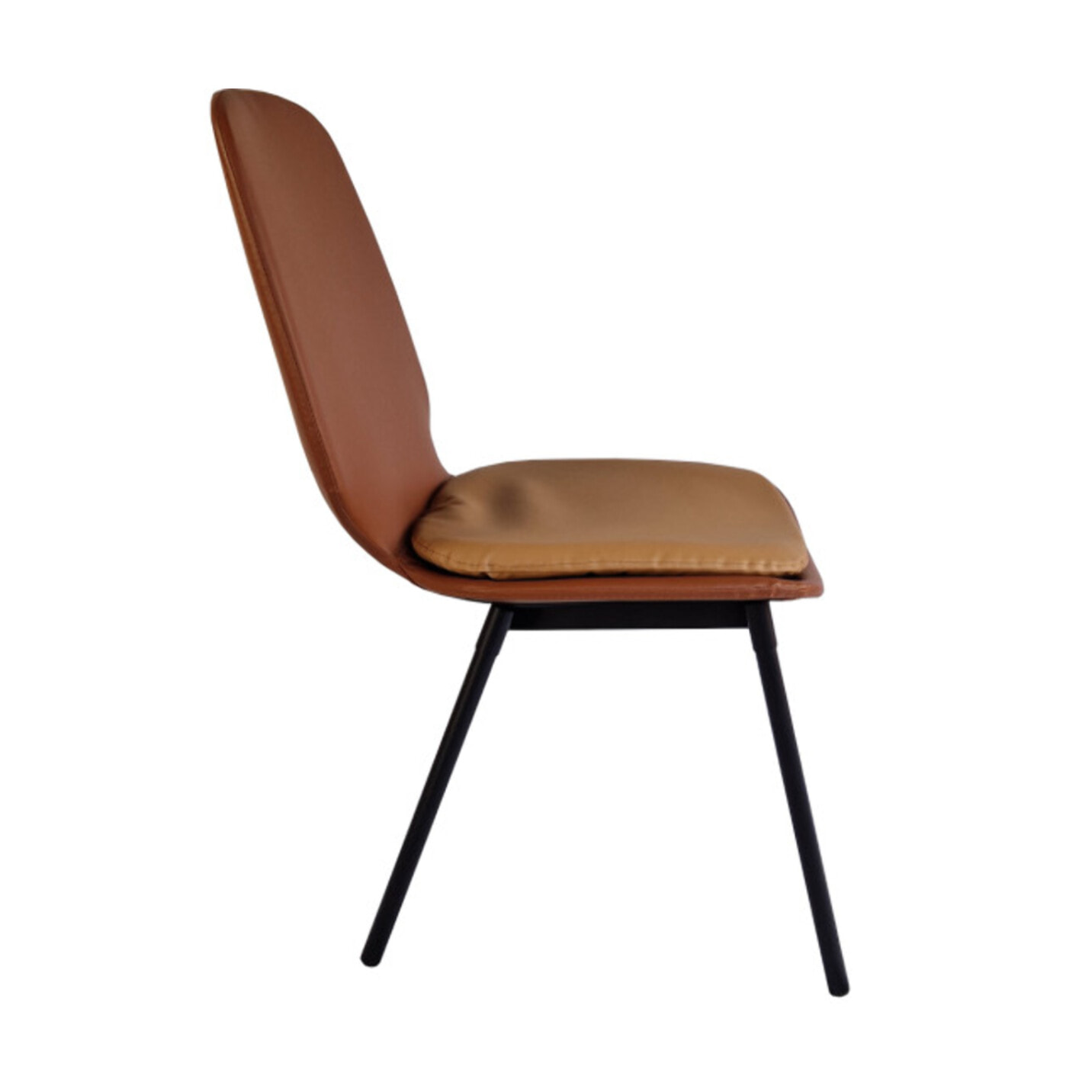 Chaise en simili marron avec coussin d'assise & pieds métal noir - BETTER