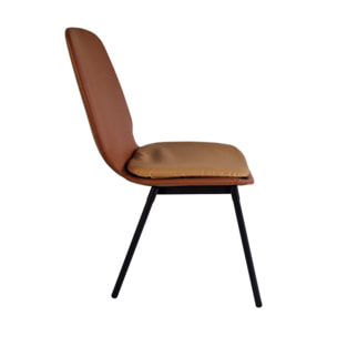 Chaise en simili marron avec coussin d'assise & pieds métal noir - BETTER