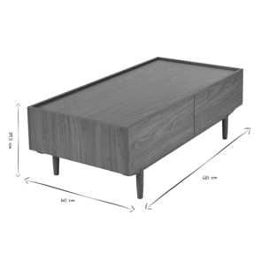 Table basse rectangulaire avec rangements 2 tiroirs finition bois foncé noyer L120 cm SANAA