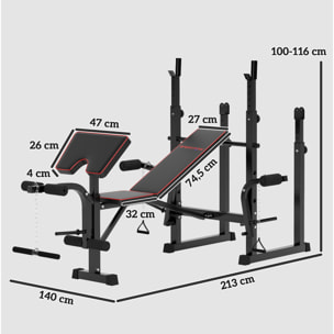 Banco de Musculación Plegable Banco de Pesas con Soportes para Barra Regulables y Respaldo Ajustable para Entrenamiento Completos de Cuerpo en Casa Gimnasio Negro